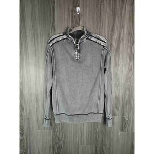 BKE Athletic Fit Mens Quarter Zip Sweater Gray Acid Wash Mock Neck Pullover S‎